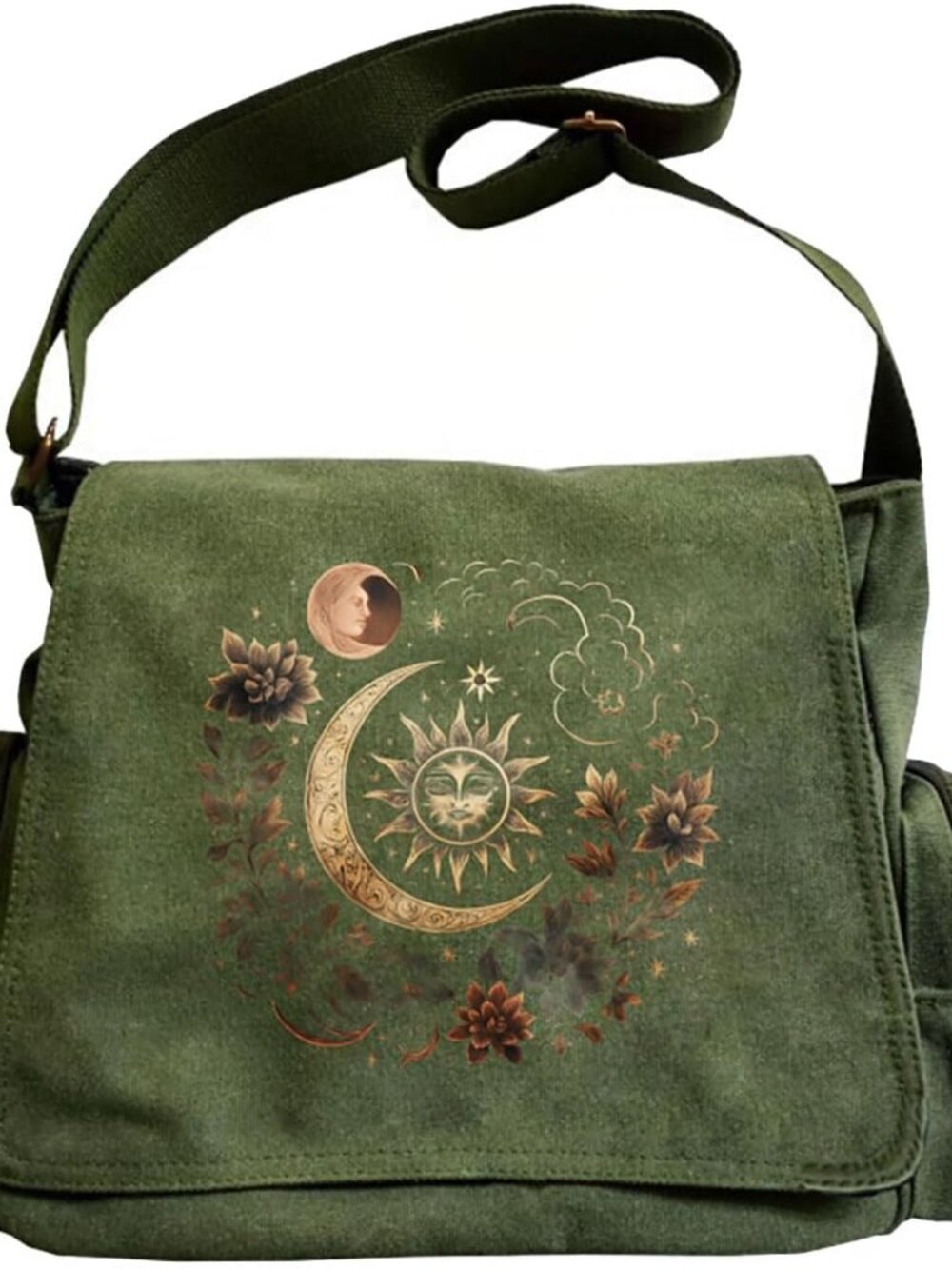 Pattern Messenger Bag Canvas Crossbody Bags Women/Men Purses with Pockets